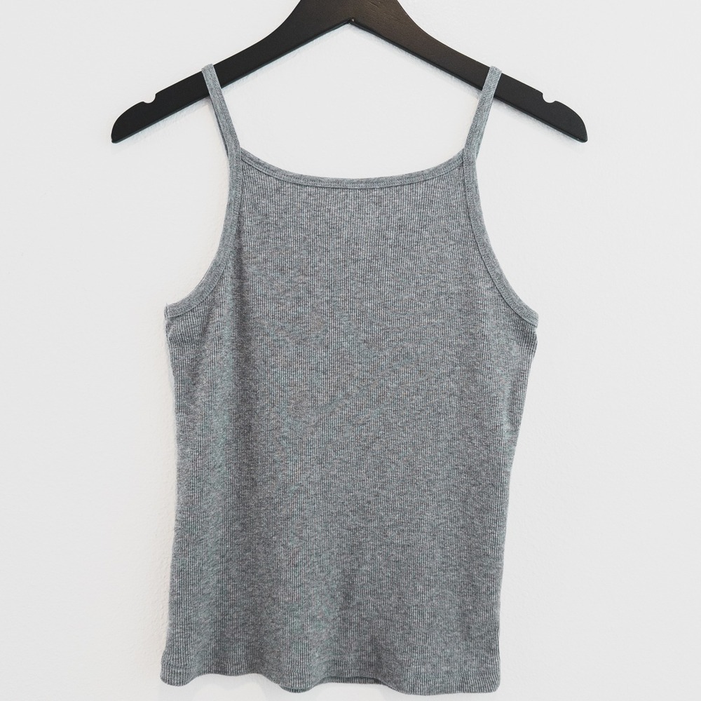 Faded Glory Tank‎ Top Girls Large 10-12 Gray Ribbed Lace Trim Cami Kid Fashion - Picture 2 of 3